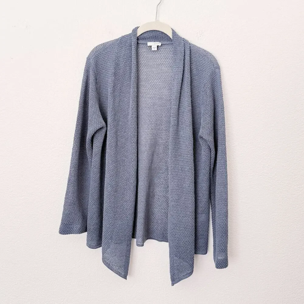 [J. Jill] Pure Jill Blue Gray Linen Blend Open Front Cardigan Sweater Sz Medium